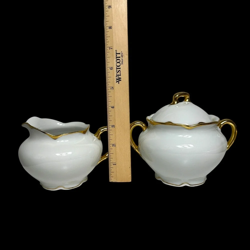 Vintage Epiag Royal Czechoslovakia White Porcelain Gold Trim Sugar & Creamer Set
